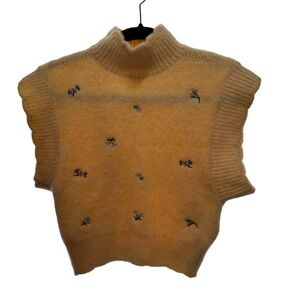 Zara Yellow Embroidered Turtleneck Sweater